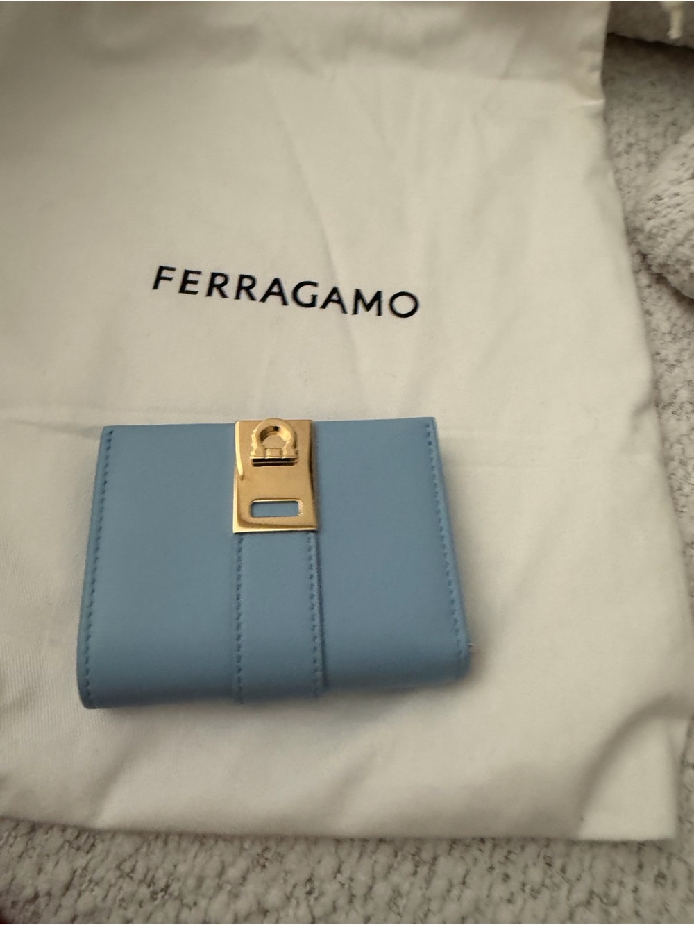 Salvatore Ferragamo Light Blue Leather Wallet with Gold Hardware